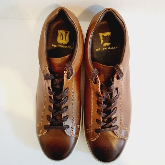 New BRUNO MAGLI Diego Cognac Calf Leather Sneakers Size 8 - Picture 4 of 7